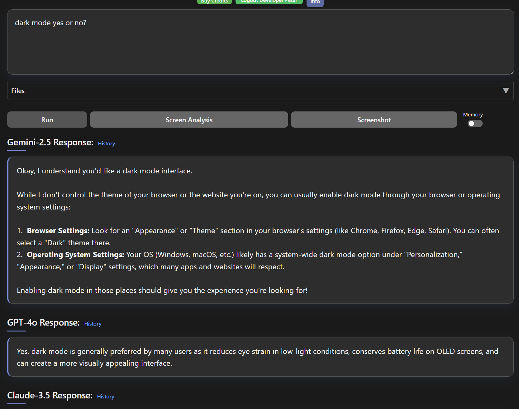 Dark mode interface