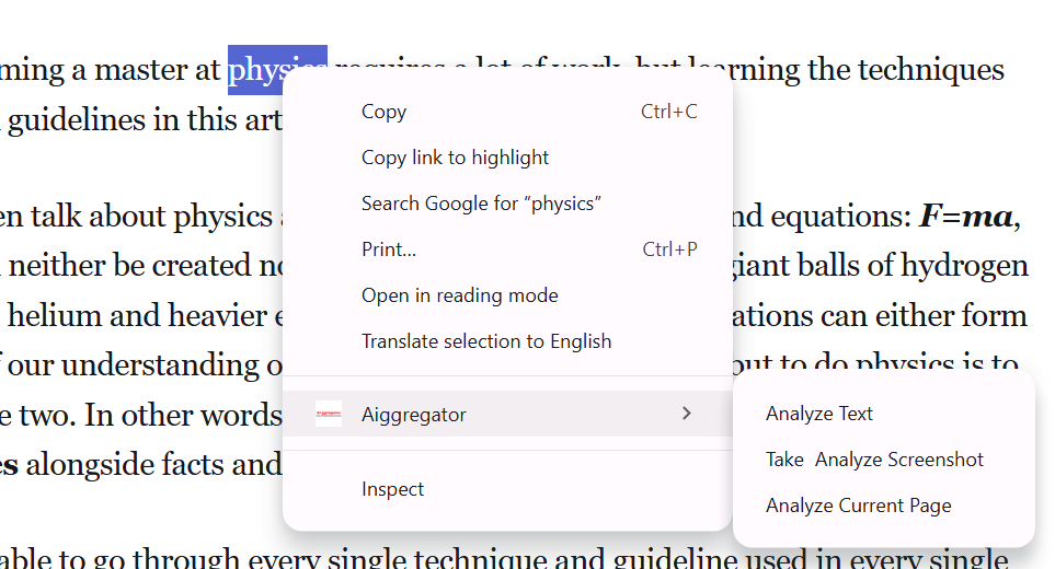 Right-click context menu feature