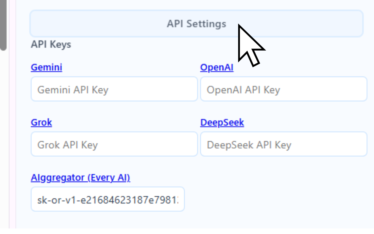 API key settings section in the sidepanel