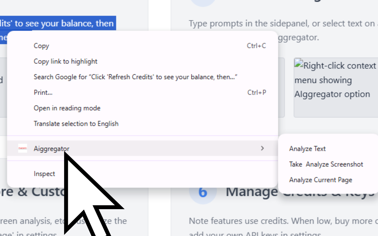 Right-click context menu showing AIggregator option